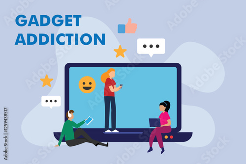 Gadget Addiction and Digital Overuse - Technology Dependence 2d flat vector illustrations