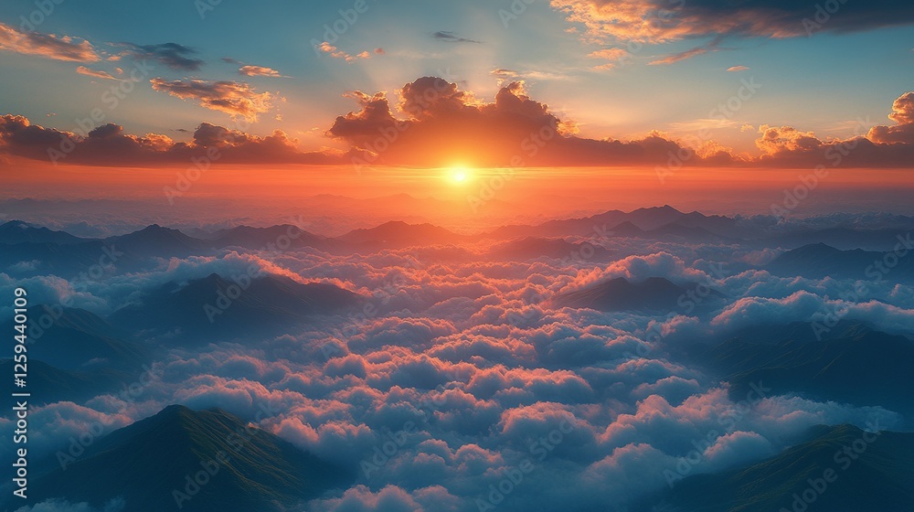Fototapeta premium Majestic Sunset Over Mountains and Cloudscape