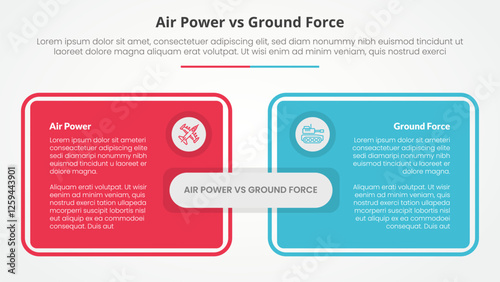 air power vs ground force comparison opposite infographic concept for slide presentation with big box table outline with flat style