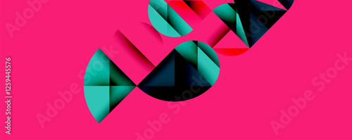 Abstract geometric pattern with intersecting circles and triangles in gradients. The high-contrast composition creates depth and a dynamic, modern aesthetic