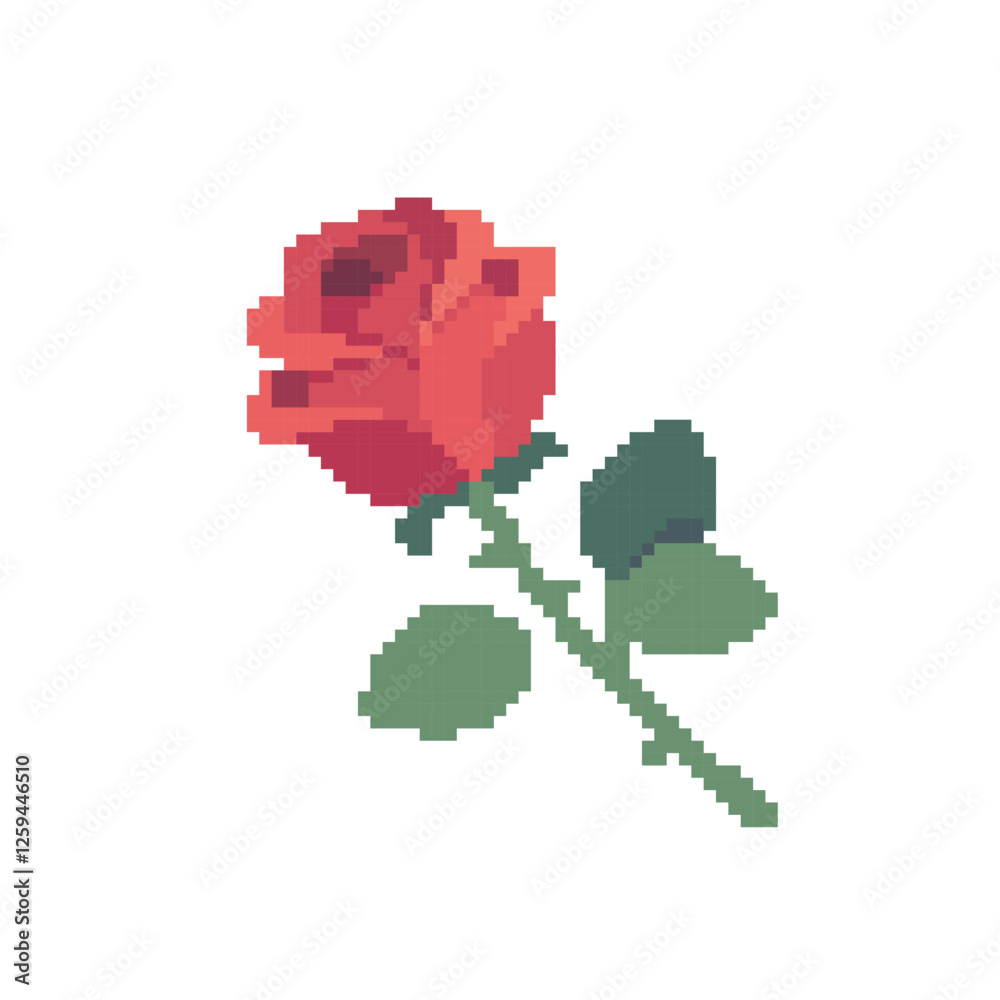 rose pixel art, vector illustration on isolated background. rose pixel art, vector illustration on isolated background.