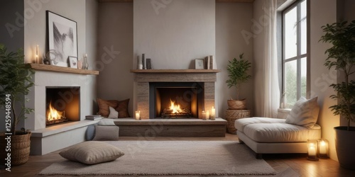 Wallpaper Mural Cozy reading nook with soft cushions and a fireplace, relaxing atmosphere, cozy corner, soft cushions Torontodigital.ca