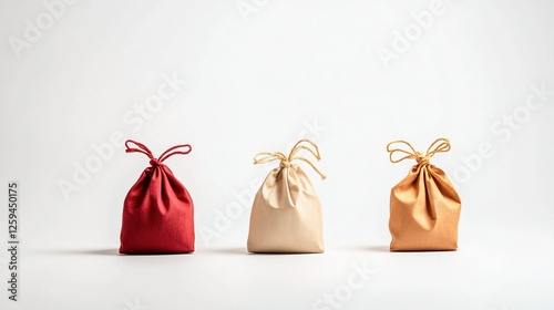 Bold red and gold minimalist lucky bags on a pristine white background, ideal for e-commerce promotional materials.