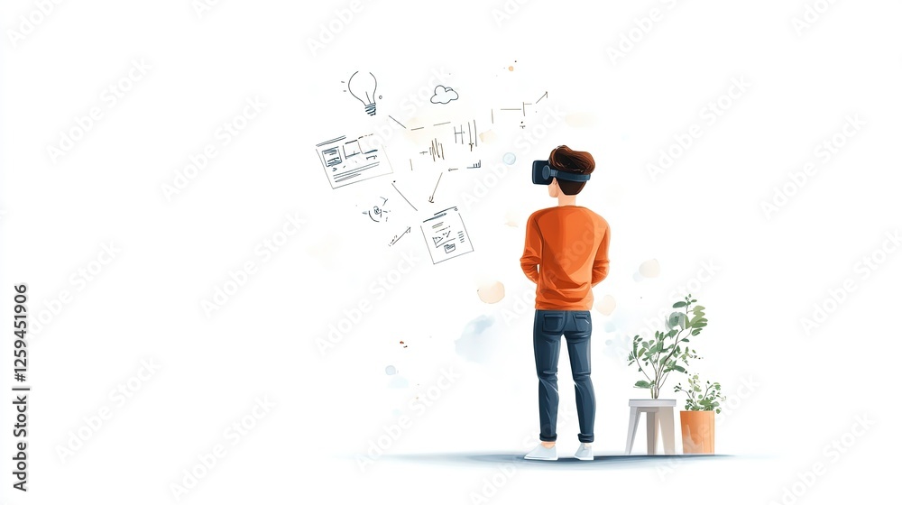 Student immersed in virtual reality, surrounded by engineering diagrams, envisioning the future of education and immersive learning for GATE Student immersed in virtual reality, surrounded by engineering diagrams, envisioning the future of education and immersive learning for GATE