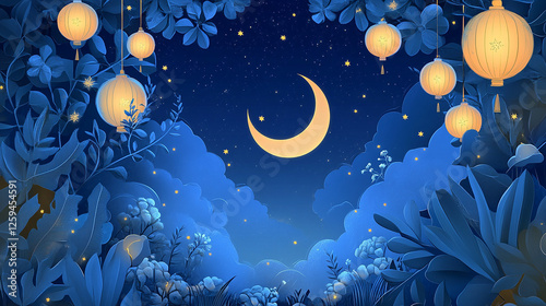 a serene eid background with a crescent moon