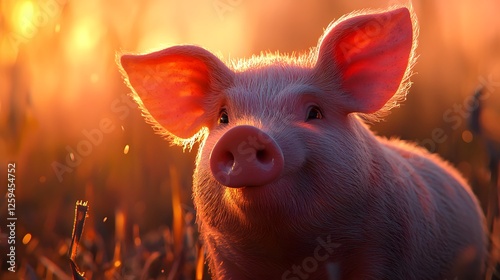 Pig portrait in the warm light
