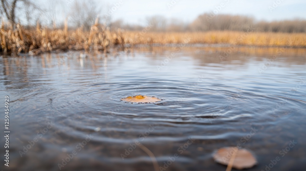 Autumn leaf ripples on still water Autumn leaf ripples on still water