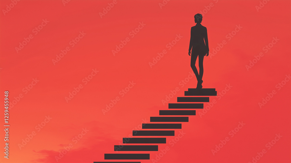 Career Growth in Motion: Silhouette of a Business Leader Ascending Stairs Career Growth in Motion: Silhouette of a Business Leader Ascending Stairs