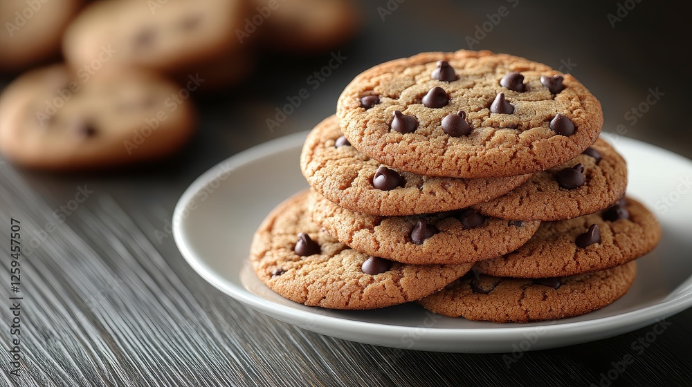Stack of chocolate chip cookies on plate (6) Stack of chocolate chip cookies on plate (6)