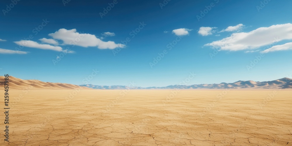 A vast desert landscape under a clear blue sky with scattered clouds, showcasing a serene and arid environment. A vast desert landscape under a clear blue sky with scattered clouds, showcasing a serene and arid environment.