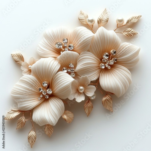 Elegant Floral Hair Clip with Gold Accents and Sparkling Crystals