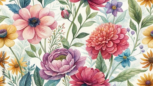 Watercolor Flower Seamless Background, Tilt-Shift Floral Journal Pattern, Hand Painted Botanical Design, Pretty Floral Wallpaper