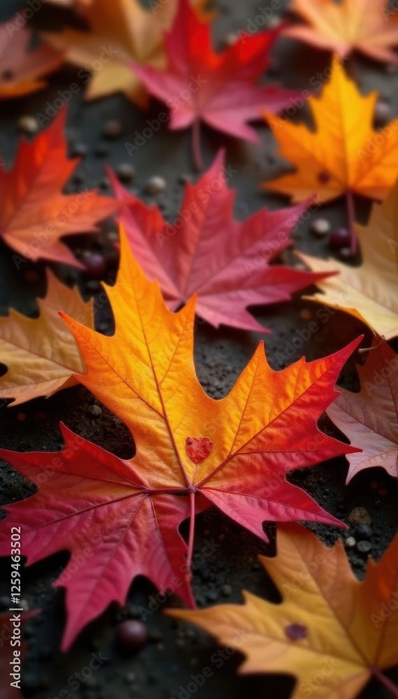 Crisp autumn leaves, vibrant reds & golds, fallen on ground, vibrant, ground, backdrop Crisp autumn leaves, vibrant reds & golds, fallen on ground, vibrant, ground, backdrop