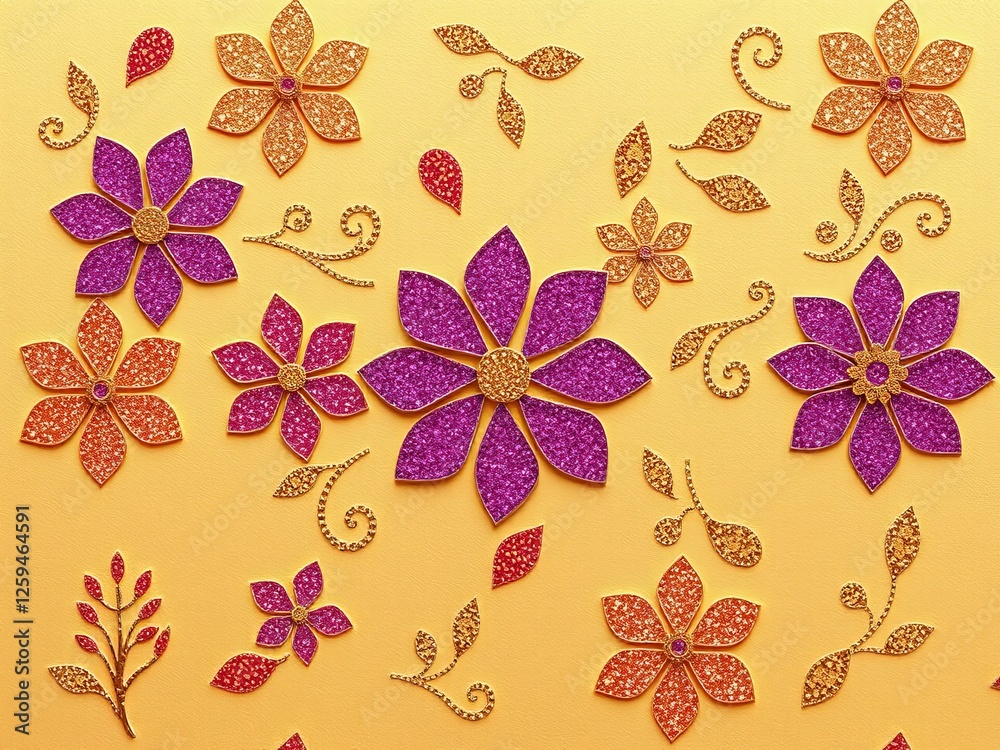 Fototapeta premium Shimmering Floral Tapestry on Metallic Bronze