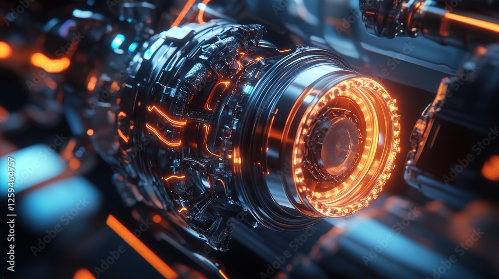 Futuristic Engine Close up Glowing Orange Sci Fi Technology Detail Futuristic Engine Close up Glowing Orange Sci Fi Technology Detail