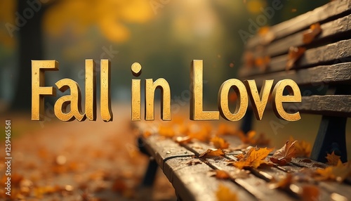 Golden Invitation Fall in Love Park Bench Autumn Romantic Feeling photo