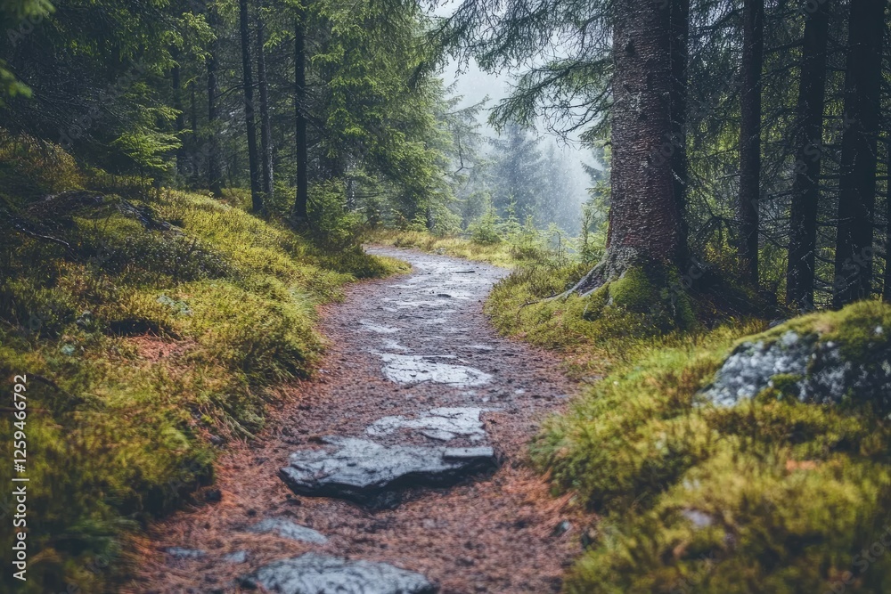 Enchanting woodland path winding through lush trees and greenery under natural light, soft focus emphasizing details for tourism website headers and nature blog banners. Enchanting woodland path winding through lush trees and greenery under natural light, soft focus emphasizing details for tourism website headers and nature blog banners.