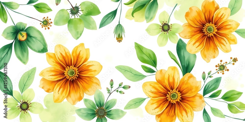 Obraz premium Verdant Watercolor Blossoms on Ethereal Canvas