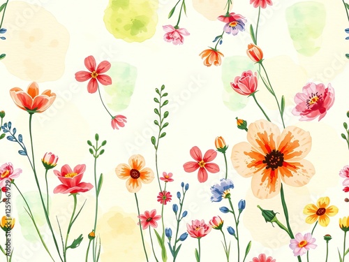 Wallpaper Mural Watercolor Garden Tapestry: Dreamy Floral Patterns on Textured Canvas Torontodigital.ca