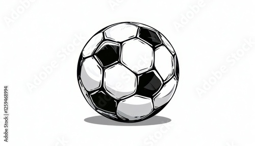 Soccer ball sketch featuring vintage aesthetic, casting soft shadow and capturing timeless essence of classic football design