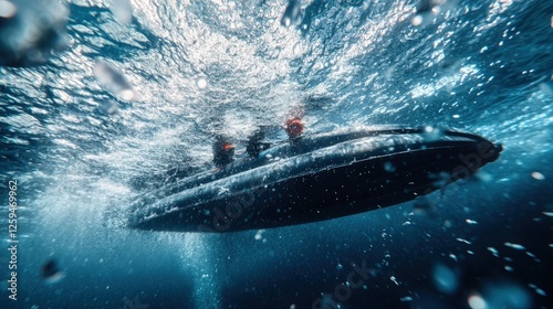 Submerged Inflatable Boat in Deep Blue Water photo