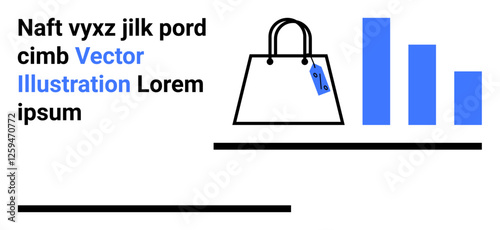 Shopping bag with price tag next to bar graph indicating sales performance, marketing data, and retail trends. Ideal for advertising, e-commerce, analytics, promotions, reports, presentations flat