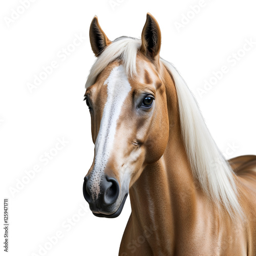 Majestic brown horse portrait on a white background isolated on a clean PNG, highlighting its expressive eyes and elegant stance, perfect for rural-themed artwork, wildlife visuals, and horseback ridi photo