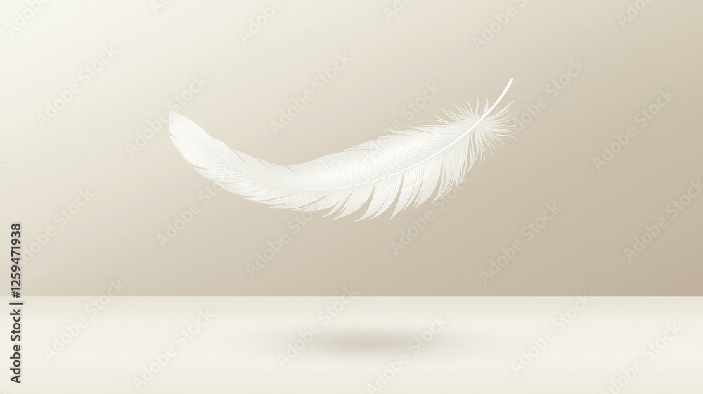 Delicate white feather gently floats above a neutral-toned surface, casting a soft shadow, suggesting lightness and serenity -ai Delicate white feather gently floats above a neutral-toned surface, casting a soft shadow, suggesting lightness and serenity -ai