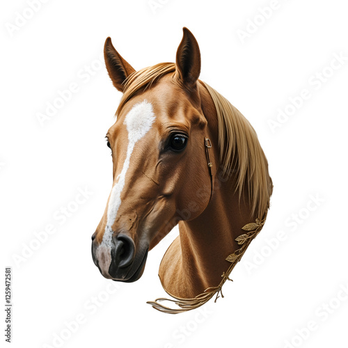 Portrait of a brown horse on a white background isolated on a clean PNG, showcasing its strong features and sleek coat, ideal for equestrian-themed designs, farm animal illustrations, and nature-inspi photo