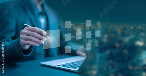workflow process, model flow diagram of work. concept of design for automation flowchart of business, programming to streamline strategy. scheme chart of solution business, implement software