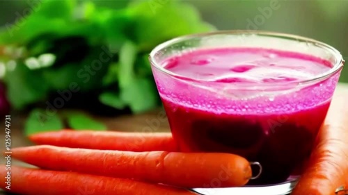 carrot juice and fresh fruit photo