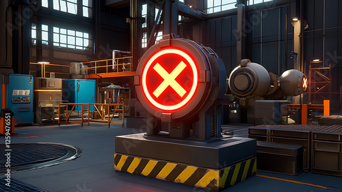 Red Warning Light on Industrial Machine in Factory