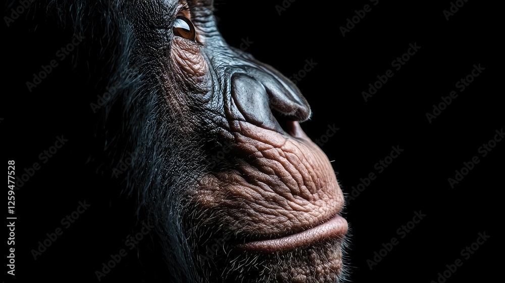 Obraz premium Close-up profile of a pensive bonobo. Possible use Educational materials, scientific study