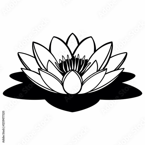 Minimal Water Lily Icon with Floating Petals