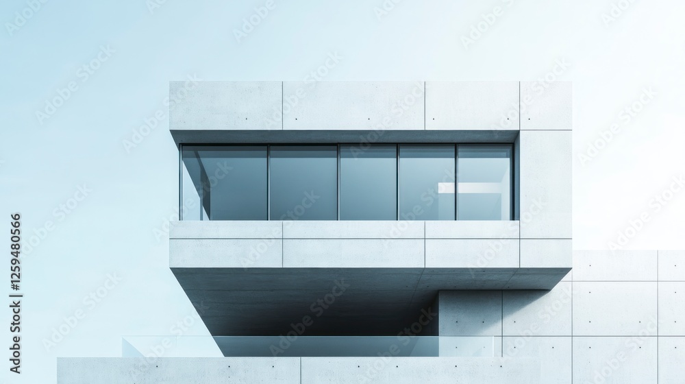 3D rendering of a modern house with a concrete facade, minimalist architectural design. Modern contemporary home exterior. Architectural building design. A minimalist square block structure with glass 3D rendering of a modern house with a concrete facade, minimalist architectural design. Modern contemporary home exterior. Architectural building design. A minimalist square block structure with glass