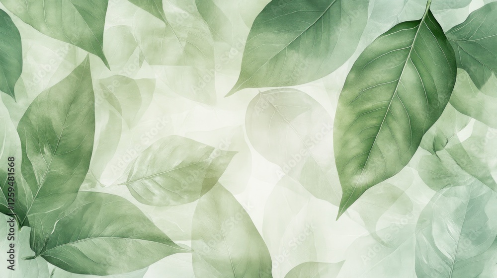 Fototapeta premium Lush green leaves, nature background, springtime, fresh, healthy