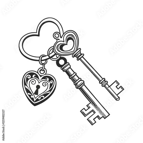 Heart shape valentine keyring tattoo silhouette vector art design