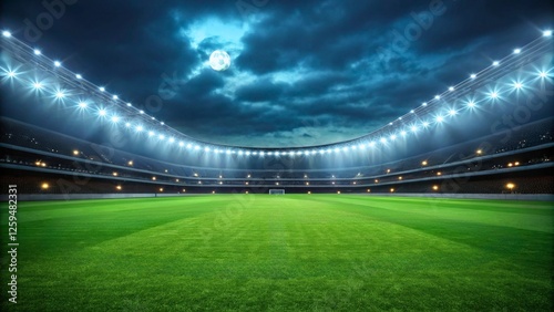 Dramatic Night View of a Well-Lit Soccer Stadium Under a Cloudy Sky