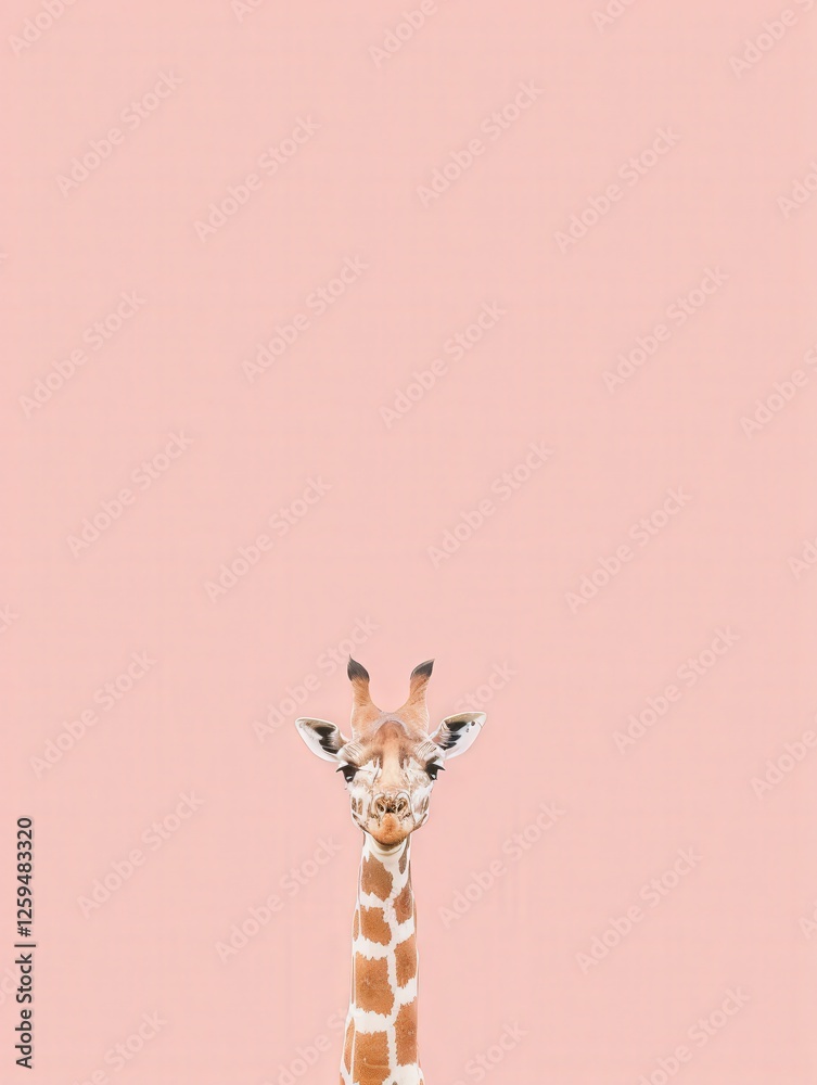 Adorable giraffe portrait against a soft pink background. A whimsical and charming image. Adorable giraffe portrait against a soft pink background. A whimsical and charming image.