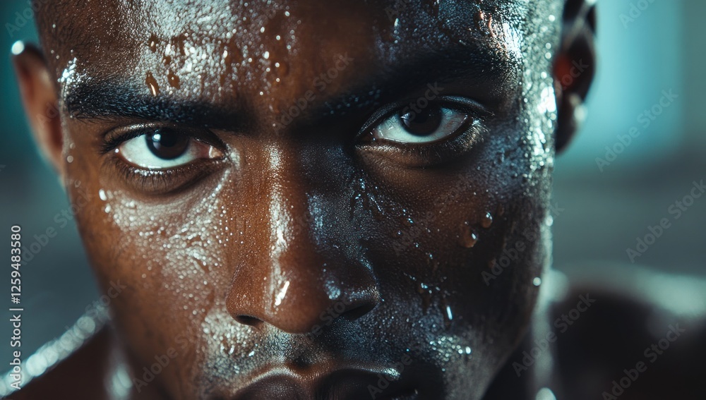 Close-up Portrait of a Sweaty Athlete: Determination and Effort Close-up Portrait of a Sweaty Athlete: Determination and Effort