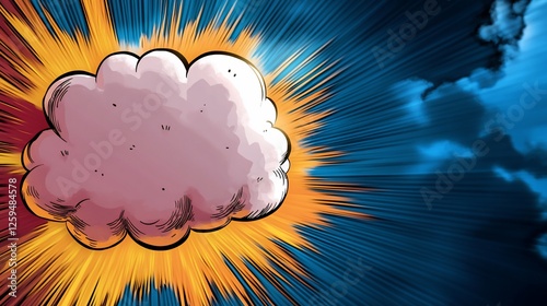 Exploding cloud graphic design, digital art, comic book style