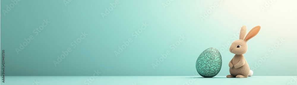 Cute Bunny with Decorative Egg on Soft Mint Background Ideal for Easter and Spring Celebrations and Seasonal Themes Cute Bunny with Decorative Egg on Soft Mint Background Ideal for Easter and Spring Celebrations and Seasonal Themes