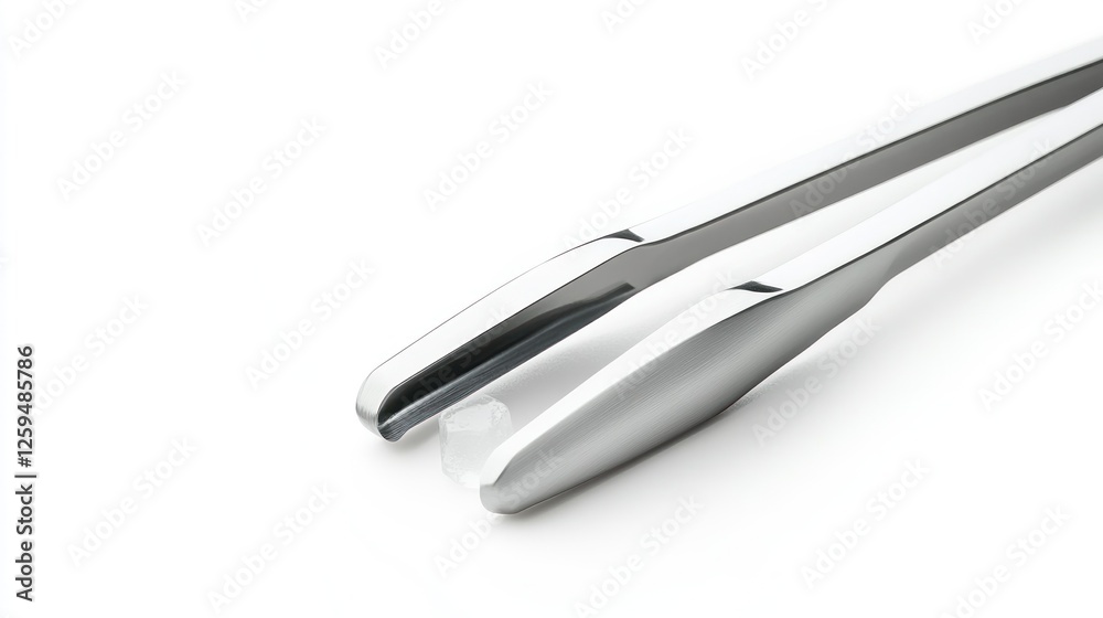 Precision Tweezers Holding Small Object on White Background Precision Tweezers Holding Small Object on White Background
