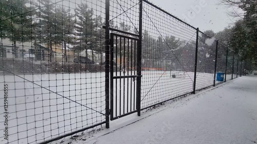 Scenery of a quiet park on a heavy snowfall day
