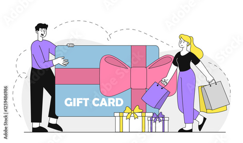 Illustrated concept of gift card shopping. 