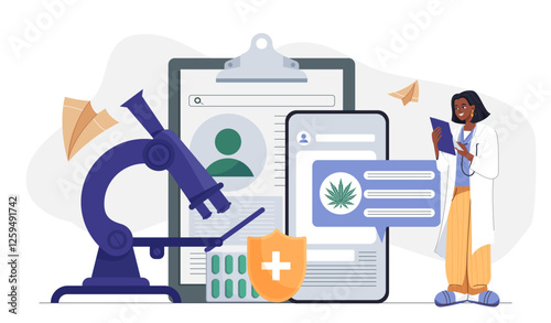 Medical cannabis research and healthcare concept illustration. 