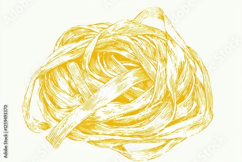 3D pasta line drawing, clear and modern symbol for Italian cooking on white backdrop.