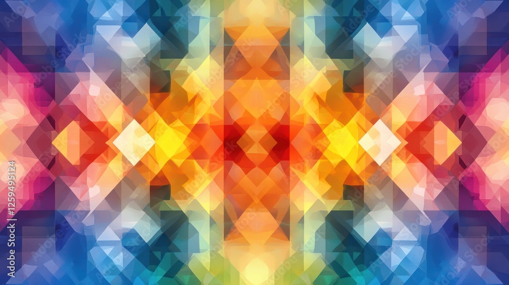Obraz premium Colorful geometric pattern, vibrant triangles, symmetrical design, digital art, website background