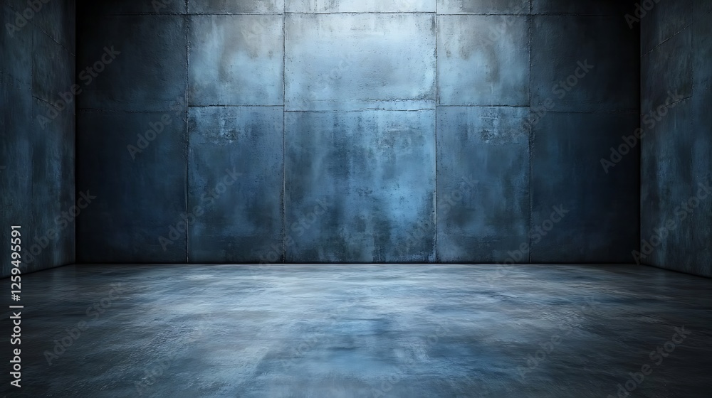 Dark room, concrete walls, floor, spotlight