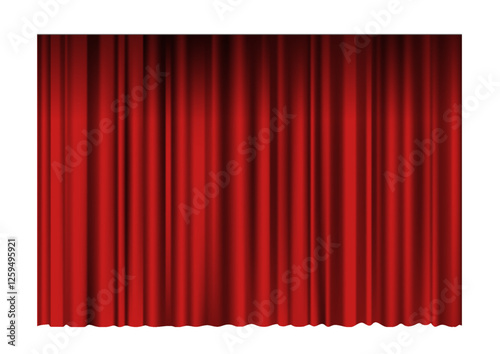 Red theater curtain with realistic folds and shadows. 